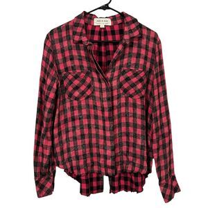 Cloth & Stone Shirt Womens Medium Plaid Button Up Red Black Relaxed
